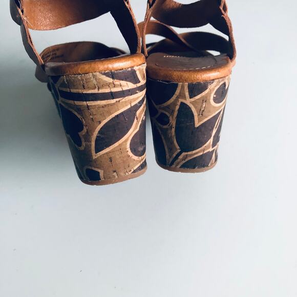 Anthro Naya 'Nalani' Women's 8 Tan Leather Wedge Sandal Strappy Platform - Picture 7 of 11